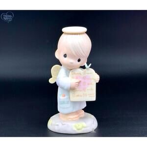 Precious Moments Angel Figurine Holding a Scroll - Adorable Ceramic Collectible